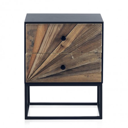 Mesilla de 2 cajones hierro y abeto reciclado 48x35x61h