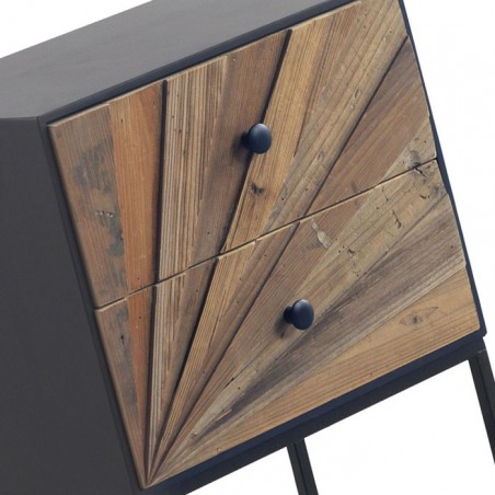 Mesilla de 2 cajones hierro y abeto reciclado 48x35x61h