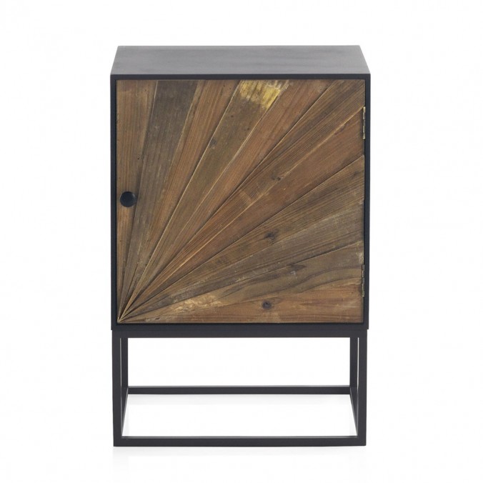 Mesilla con puerta de hierro y abeto reciclado 48x35x71h