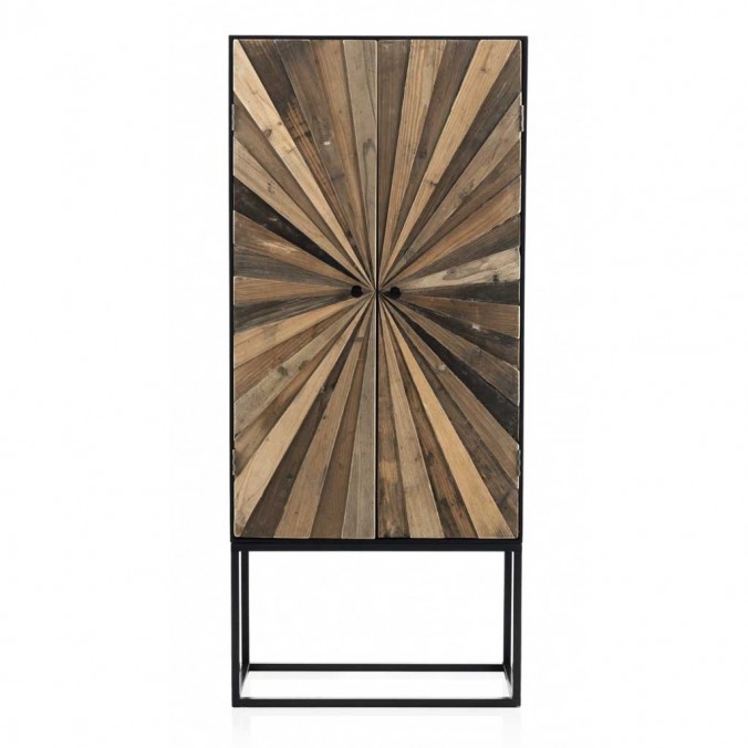Armario dos puertas de hierro y abeto reciclado vintage 70x35x160h