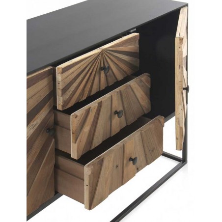 Aparador tres cajones de hierro y abeto reciclado vintage 120x35x80h