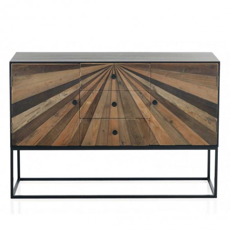 Aparador tres cajones de hierro y abeto reciclado vintage 120x35x80h