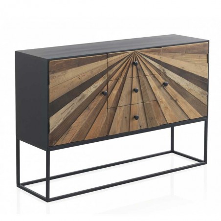 Aparador tres cajones de hierro y abeto reciclado vintage 120x35x80h