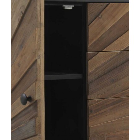 Aparador tres cajones de hierro y abeto reciclado vintage 120x35x80h