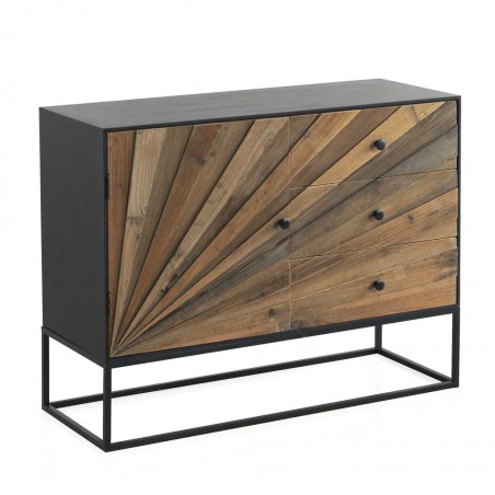 Aparador 1 puerta y 3 cajones de hierro y abeto reciclado vintage 105x40x80h