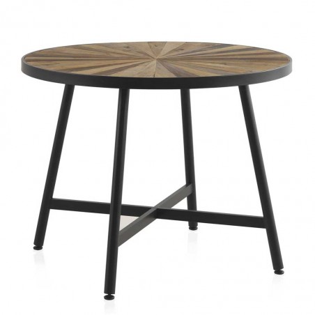 Mesa de comedor redonda hierro y abeto reciclado vintage 100x76h