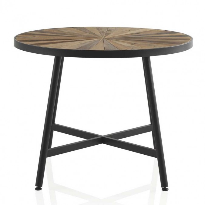 Mesa de comedor redonda hierro y abeto reciclado vintage 100x76h