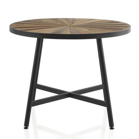 Mesa de comedor redonda hierro y abeto reciclado vintage 100x76h