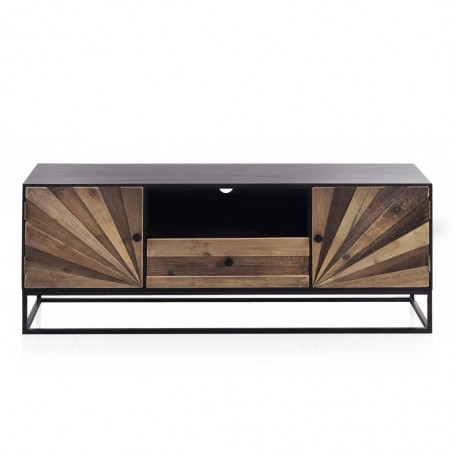 Mueble de televisión abeto reciclado vintage y patas de hierro 140x40x53h