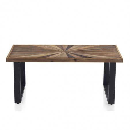 Mesa baja de centro hierro y abeto reciclado vintage 110x60x45h