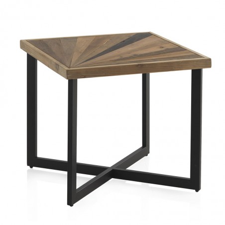 Mesa auxiliar cuadrada hierro y abeto reciclado vintage 60x60x55h
