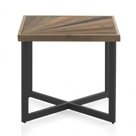 Mesa auxiliar cuadrada hierro y abeto reciclado vintage 60x60x55h