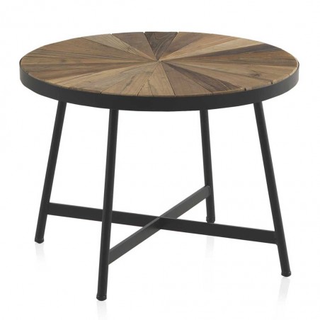 Mesa auxiliar redonda hierro y abeto reciclado vintage 60x44h