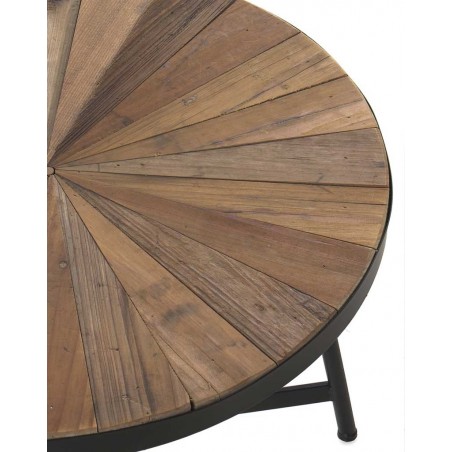 Mesa auxiliar redonda hierro y abeto reciclado vintage 60x44h