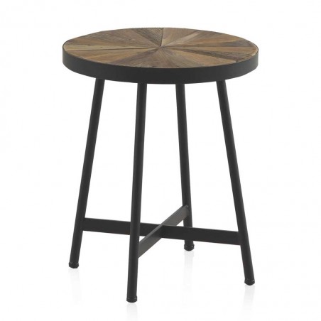 Mesa auxiliar redonda hierro y abeto reciclado vintage 40x48h