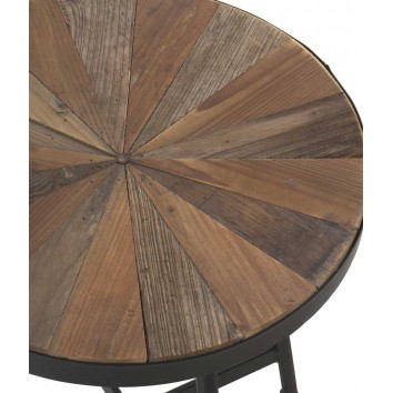 Mesa auxiliar redonda hierro y abeto reciclado vintage 40x48h 2