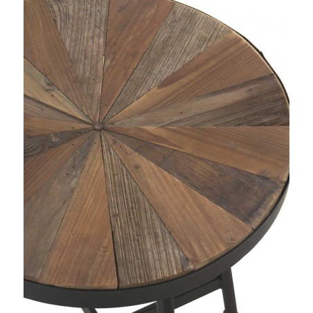 Mesa auxiliar redonda hierro y abeto reciclado vintage 40x48h