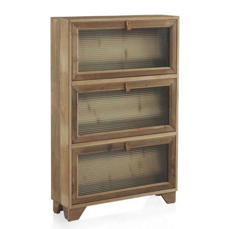 Zapatero estilo vintage de abeto y cristal 80x25x123h