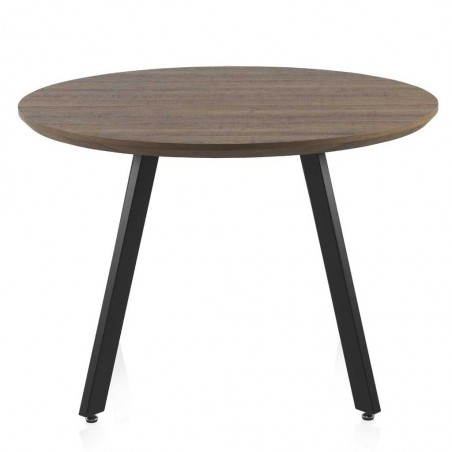 Mesa de comedor redonda estilo industrial mdf tono roble y hierro 110x76h