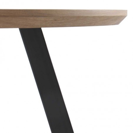 Mesa de comedor redonda estilo industrial mdf tono roble y hierro 110x76h