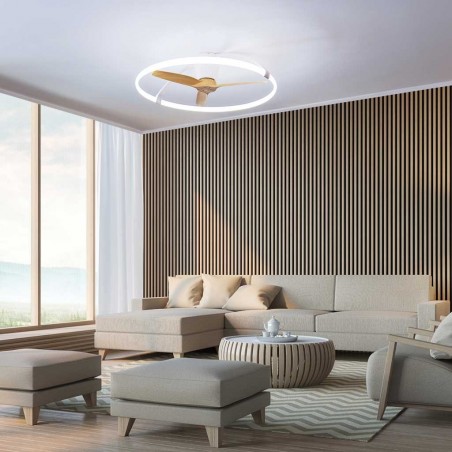 Ventilador de techo Nepal 104cm luz led -  blanco y haya