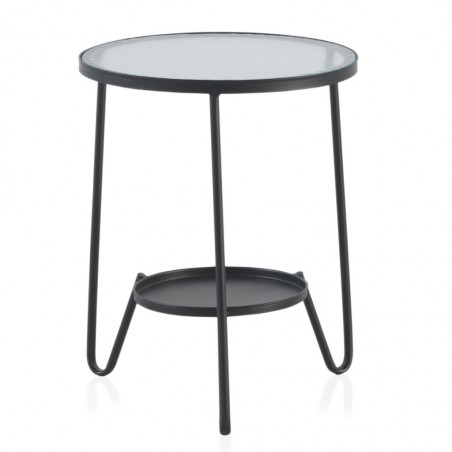 Mesa auxiliar 40x50h hierro y superficie cristal