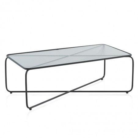 Mesa centro 110x56x38h hierro y superficie cristal