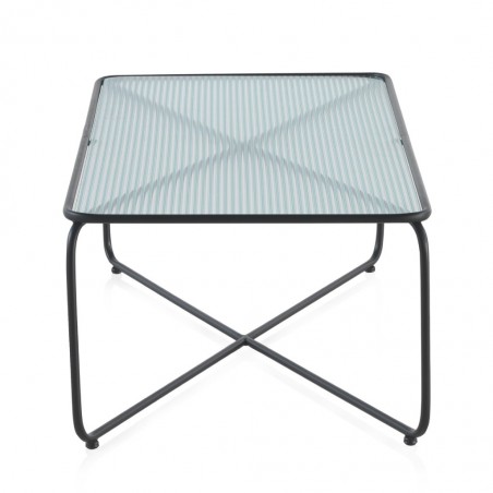 Mesa centro 110x56x38h hierro y superficie cristal