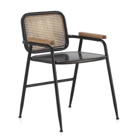 Silla de estilo vintage industrial de hierro y apoyabrazos madera 61x42x160h