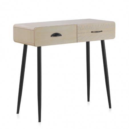 Consola beige claro con dos cajones estilo vintage 80x34x78h