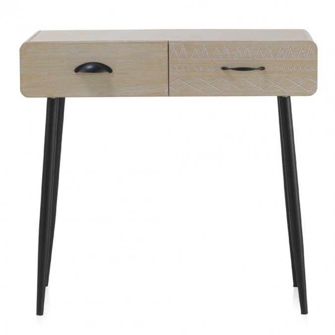 Consola beige claro con dos cajones estilo vintage 80x34x78h