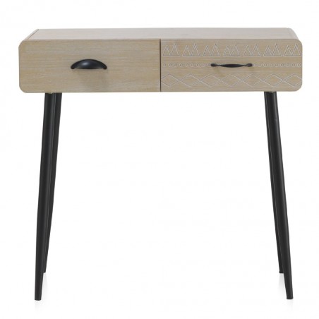 Consola beige claro con dos cajones estilo vintage 80x34x78h