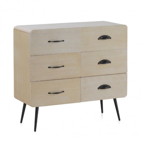 Cómoda beige claro con seis cajones estilo vintage 73x30x67h