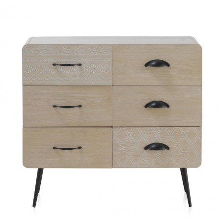 Cómoda beige claro con seis cajones estilo vintage 73x30x67h
