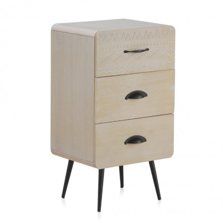 Mesilla beige claro con tres cajones estilo vintage 37x30x67h