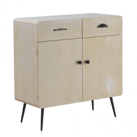 Aparador beige claro con dos puertas y dos cajones estilo vintage 76x34x78h