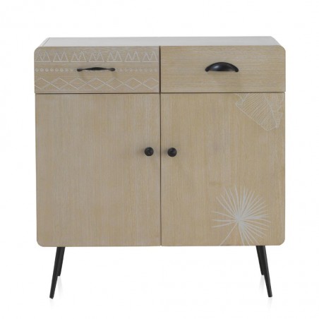 Aparador beige claro con dos puertas y dos cajones estilo vintage 76x34x78h