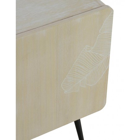 Mueble TV beige claro con puerta y tres cajones estilo vintage 120x40x52h