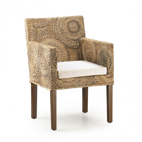 Sillón de ratán diseño círculos y caoba 56x60x85h