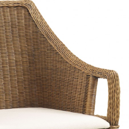 Sillón de ratán natural asiento tapizado y patas caoba 58x60x88h