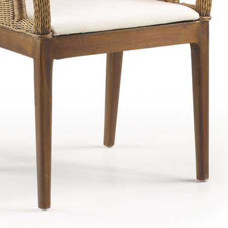 Sillón de ratán natural asiento tapizado y patas caoba 58x60x88h