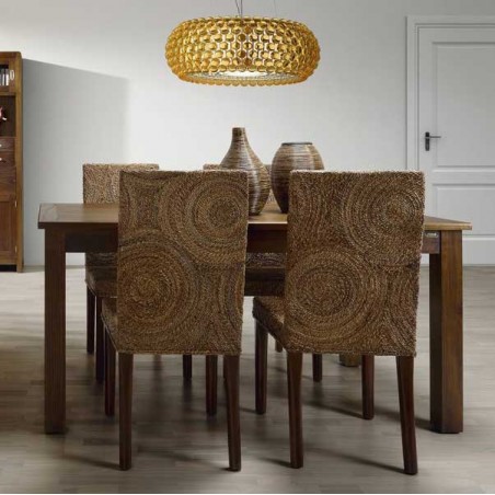 Silla de comedor ratán círculos y caoba 46x50x100h