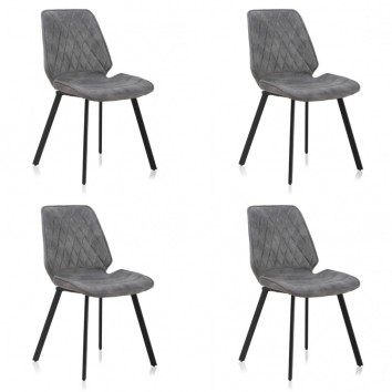 Pack 4 sillas estilo vintage tapizado rombo gris claro - 48x57x84h