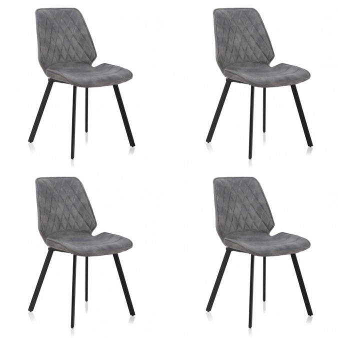 Pack 4 sillas estilo vintage tapizado rombo gris claro - 48x57x84h