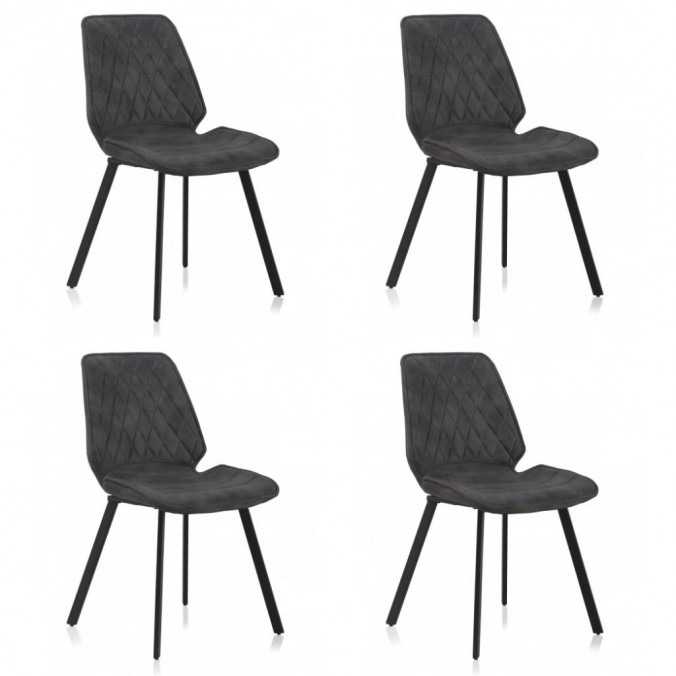 Pack 4 sillas estilo vintage tapizado rombo gris oscuro - 48x57x84h