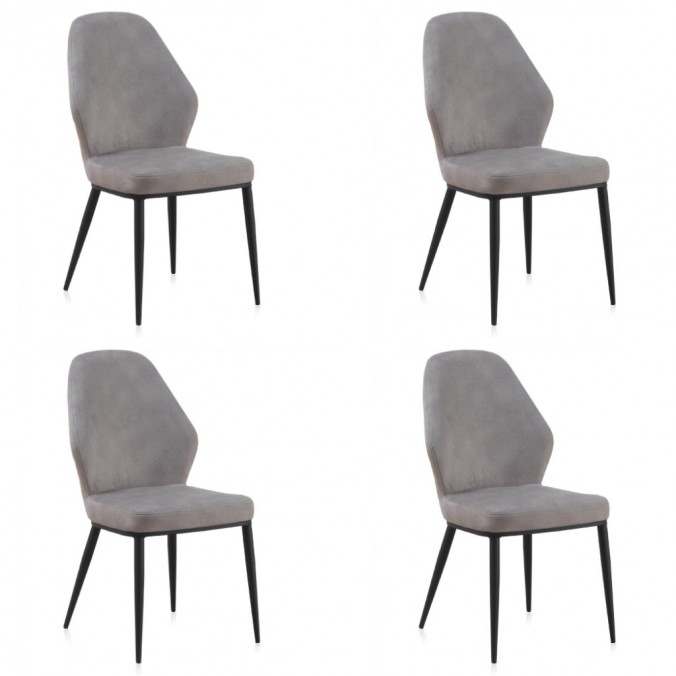 Pack 4 sillas respaldo trenzado asiento tapizado gris KIRI