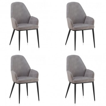 Pack 4 sillones estilo vintage tapizado liso gris claro - 48x59x93h