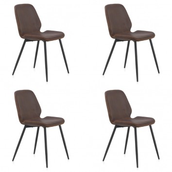 Pack 4 sillas estilo vintage tapizado marrón oscuro - 44x53x81h
