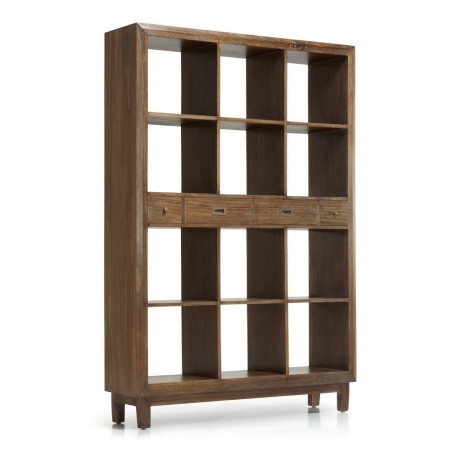 Librería estilo colonial 4 cajones y 12 huecos 130x35x190h
