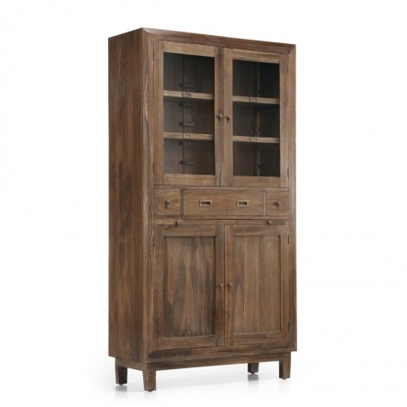 Vitrina estilo rústico 3 cajones y 4 puertas 130x35x190h